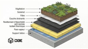 Schéma empilement couches toiture végétalisée